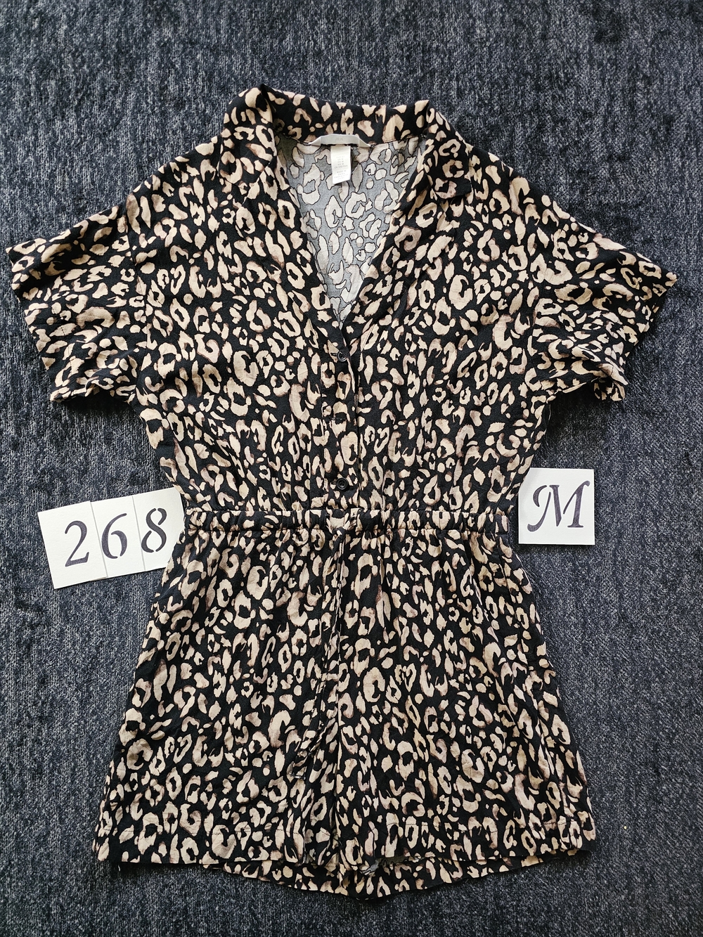 H&M Black and Beige Leopard Print Short Sleeve Romper